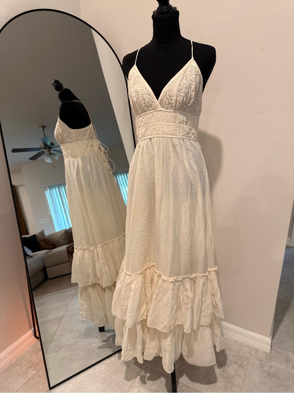 French Connection Cream Tiered Maxi Dress with Spaghetti Straps - Picture 2 of 11